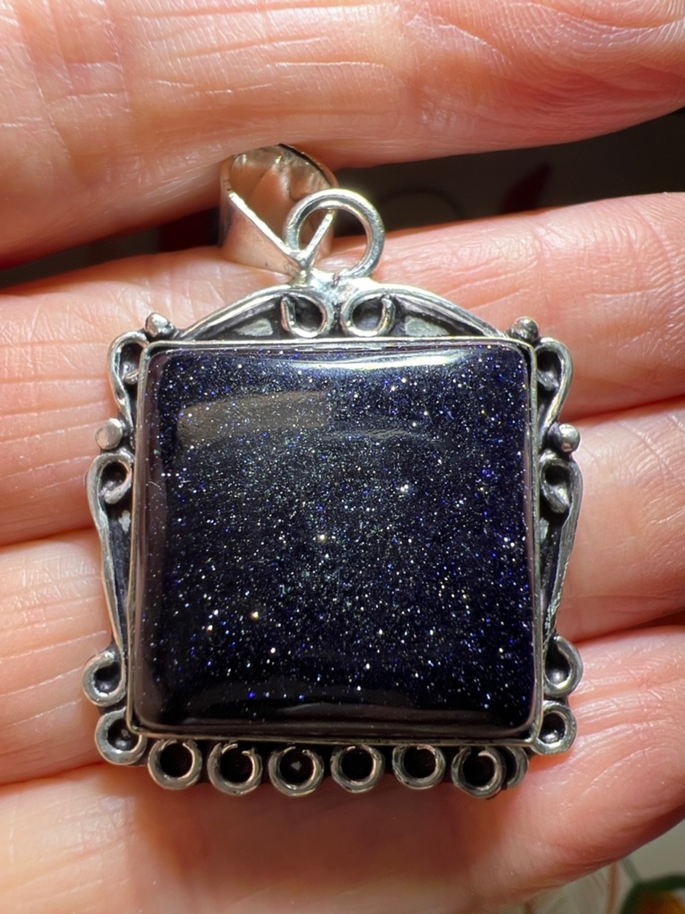 Midnight Blue Moonstone Pendant Necklace | Silver Overlay |